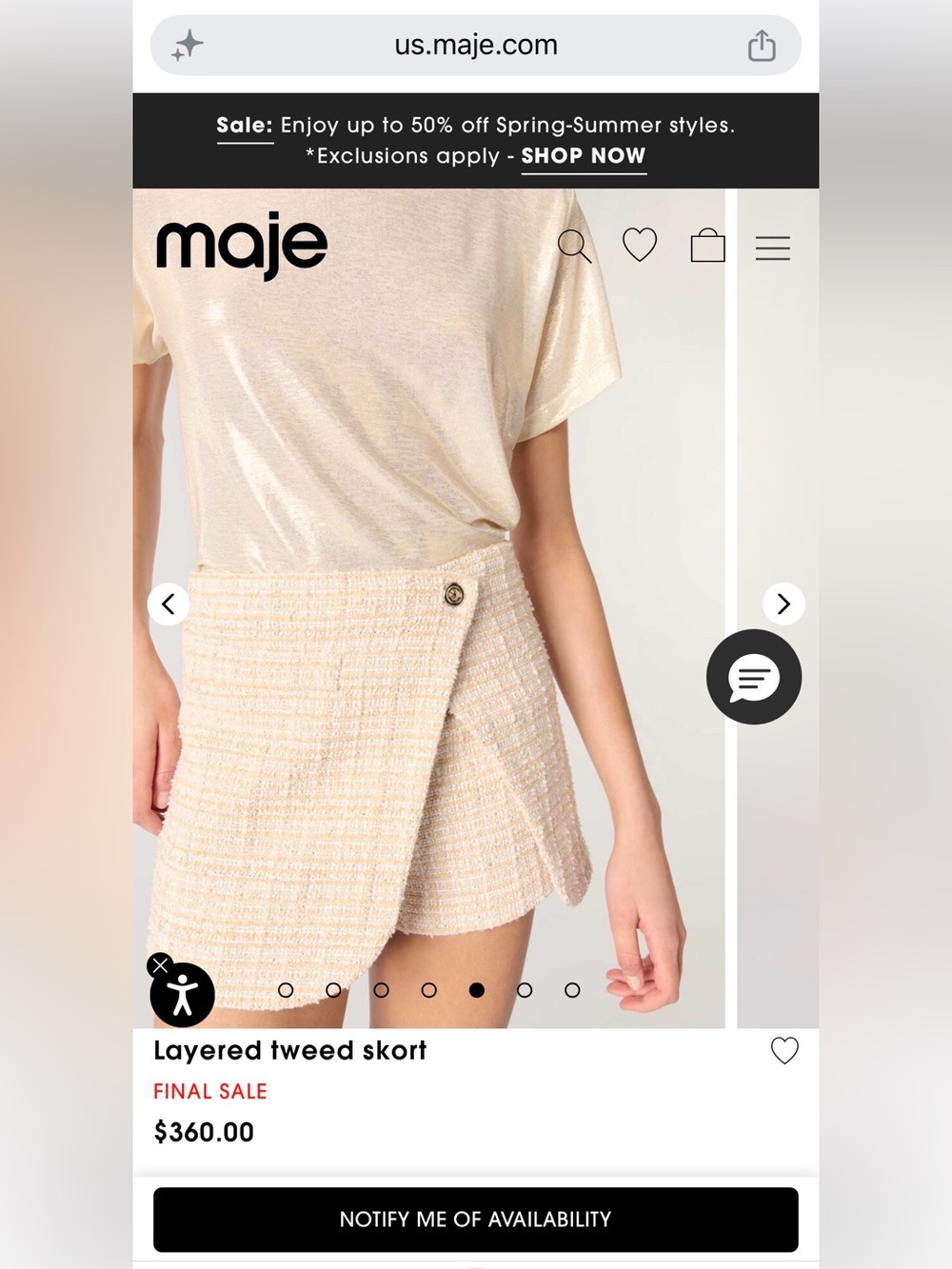 NWT: Maje Cream Layered Tweed Skort, size 36 (US Small) Sold Out!